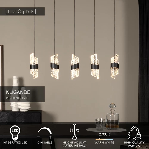 Lucide KLIGANDE - Pendant light - LED Dim. - 5x7,8W 2700K - Black - USP